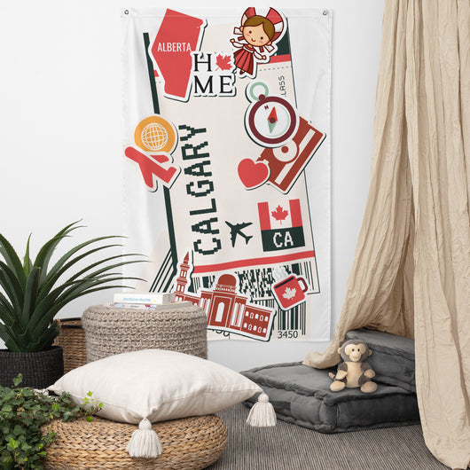 Calgary Alberta Canada Canadian Flag Banner Wall Art Decor Banners Signs Birthday Banner kitchen Decor Ideas Gift Ideas