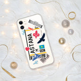 Funda para iPhone 15, 14, 13, 12, 11 Pro Max Plus Mini, regalo de viaje, recuerdo personalizado con el nombre de la ciudad, bandera de Kazajstán, Astana