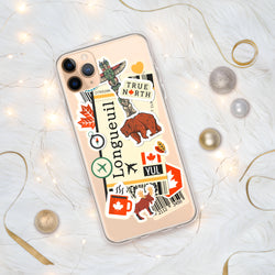 Longueuil Quebec Canada Canadian Flag iPhone Case 15 14 13 12 11 Pro Max Plus Mini Travel Souvenir Personalized Custom City Name