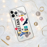 Funda para iPhone 15, 14, 13, 12, 11 Pro Max Plus Mini, regalo de viaje, recuerdo personalizado con el nombre de la ciudad, bandera de Kazajstán, Astana
