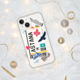 Funda para iPhone 15, 14, 13, 12, 11 Pro Max Plus Mini, regalo de viaje, recuerdo personalizado con el nombre de la ciudad, bandera de Kazajstán, Astana