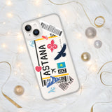 Funda para iPhone 15, 14, 13, 12, 11 Pro Max Plus Mini, regalo de viaje, recuerdo personalizado con el nombre de la ciudad, bandera de Kazajstán, Astana
