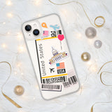 United States American Flag iPhone Case 15 14 13 12 11 Pro Max Plus Mini Travel Souvenir Personalized Custom City Name