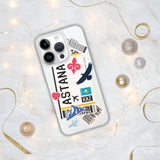 Funda para iPhone 15, 14, 13, 12, 11 Pro Max Plus Mini, regalo de viaje, recuerdo personalizado con el nombre de la ciudad, bandera de Kazajstán, Astana