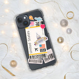 United States American Flag iPhone Case 15 14 13 12 11 Pro Max Plus Mini Travel Souvenir Personalized Custom City Name