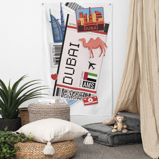 Dubai Boarding Pass Flag Travel Souvenir Banner Wall Art Decor Banners Signs Birthday Banner kitchen Decor Ideas Gift Ideas