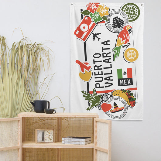 Puerto Vallarta Mexico Mexican Flag Banner Wall Art Decor Banners Signs kitchen wall decor Gift Ideas