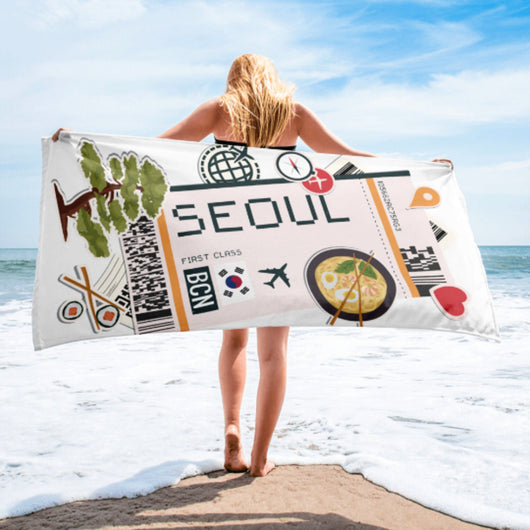 Seoul South Korea korean Flag Beach Towel Pool Towel Bath Sauna Bathroom Vacation Travel Summer Towels Gift Beach Towel Pool Towel