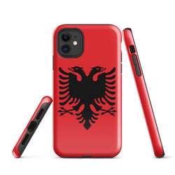 Albanien Albanische Flagge iPhone Hülle 15 14 13 12 11 Pro Max Plus Mini Robuste Hartschalenhülle Glänzende Gummi Handyhülle Geschenkidee