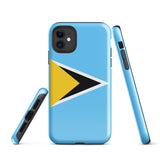 Funda para iPhone 15, 14, 13, 12 y 11 Pro Max Plus Mini con la bandera de Santa Lucía Ideas para regalos Mapa del país Horizonte Regalo para ella Ideas para él Recuerdo de viaje