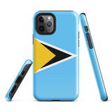Funda para iPhone 15, 14, 13, 12 y 11 Pro Max Plus Mini con la bandera de Santa Lucía Ideas para regalos Mapa del país Horizonte Regalo para ella Ideas para él Recuerdo de viaje