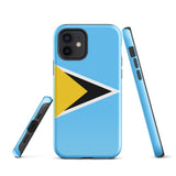 Funda para iPhone 15, 14, 13, 12 y 11 Pro Max Plus Mini con la bandera de Santa Lucía Ideas para regalos Mapa del país Horizonte Regalo para ella Ideas para él Recuerdo de viaje