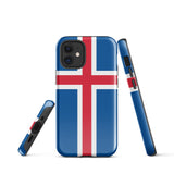 Island Island Isländische Flagge iPhone Hülle 15 14 13 12 11 Pro Max Plus Mini Robuste Hartschale Glänzende Gummi Handyhülle Geschenk