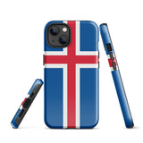 Island Island Isländische Flagge iPhone Hülle 15 14 13 12 11 Pro Max Plus Mini Robuste Hartschale Glänzende Gummi Handyhülle Geschenk
