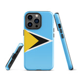 Funda para iPhone 15, 14, 13, 12 y 11 Pro Max Plus Mini con la bandera de Santa Lucía Ideas para regalos Mapa del país Horizonte Regalo para ella Ideas para él Recuerdo de viaje