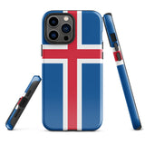 Island Island Isländische Flagge iPhone Hülle 15 14 13 12 11 Pro Max Plus Mini Robuste Hartschale Glänzende Gummi Handyhülle Geschenk