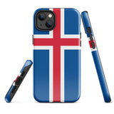 Island Island Isländische Flagge iPhone Hülle 15 14 13 12 11 Pro Max Plus Mini Robuste Hartschale Glänzende Gummi Handyhülle Geschenk