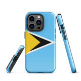 Funda para iPhone 15, 14, 13, 12 y 11 Pro Max Plus Mini con la bandera de Santa Lucía Ideas para regalos Mapa del país Horizonte Regalo para ella Ideas para él Recuerdo de viaje