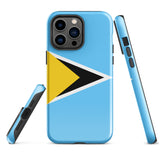 Funda para iPhone 15, 14, 13, 12 y 11 Pro Max Plus Mini con la bandera de Santa Lucía Ideas para regalos Mapa del país Horizonte Regalo para ella Ideas para él Recuerdo de viaje