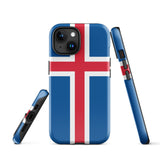 Island Island Isländische Flagge iPhone Hülle 15 14 13 12 11 Pro Max Plus Mini Robuste Hartschale Glänzende Gummi Handyhülle Geschenk