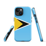 Funda para iPhone 15, 14, 13, 12 y 11 Pro Max Plus Mini con la bandera de Santa Lucía Ideas para regalos Mapa del país Horizonte Regalo para ella Ideas para él Recuerdo de viaje