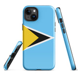 Funda para iPhone 15, 14, 13, 12 y 11 Pro Max Plus Mini con la bandera de Santa Lucía Ideas para regalos Mapa del país Horizonte Regalo para ella Ideas para él Recuerdo de viaje