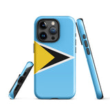 Funda para iPhone 15, 14, 13, 12 y 11 Pro Max Plus Mini con la bandera de Santa Lucía Ideas para regalos Mapa del país Horizonte Regalo para ella Ideas para él Recuerdo de viaje