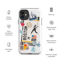 Boston Massachusetts American  Baseball iPhone 14 13 12 11 Pro Max Plus Mini Phone Case iPhone Tough Rugged Protective iPhone case